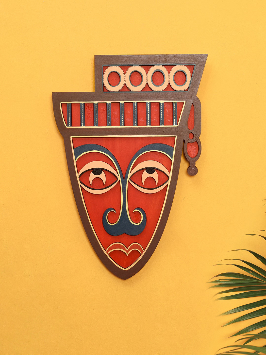 AAKRITI ART CREATIONS Wood Matte Hanging Hall Wall Masks-16.9In