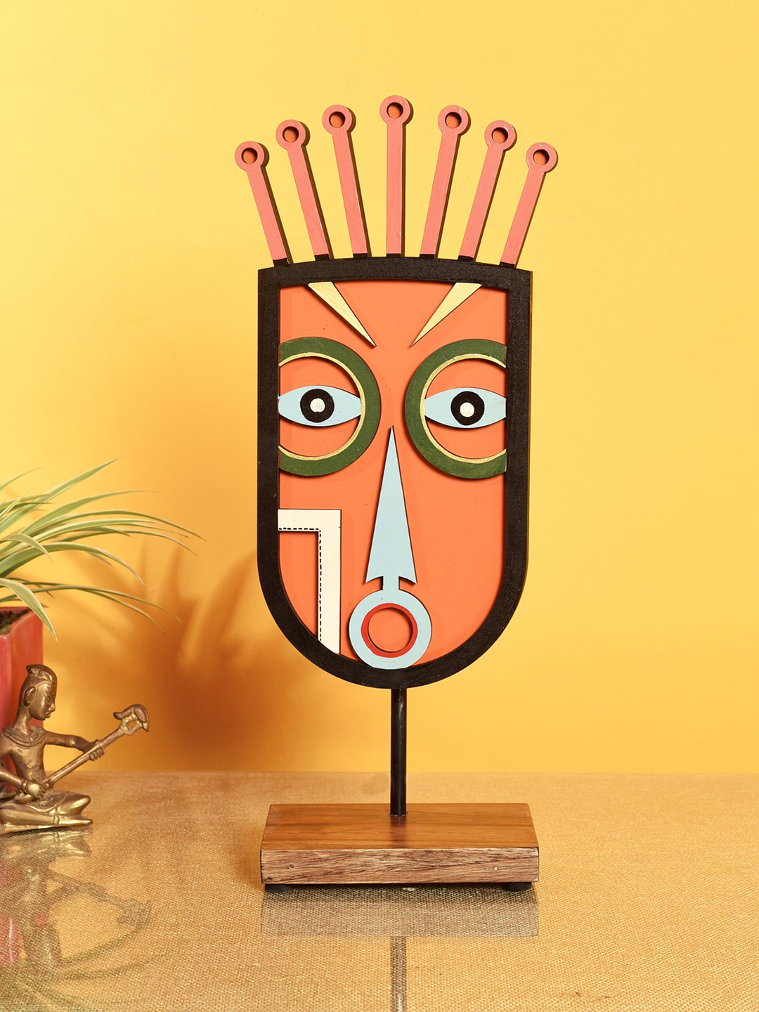 AAKRITI ART CREATIONS Moody Micheal Stand Peach Wood Matte Study Room Medium Showpiece - 17 Inches