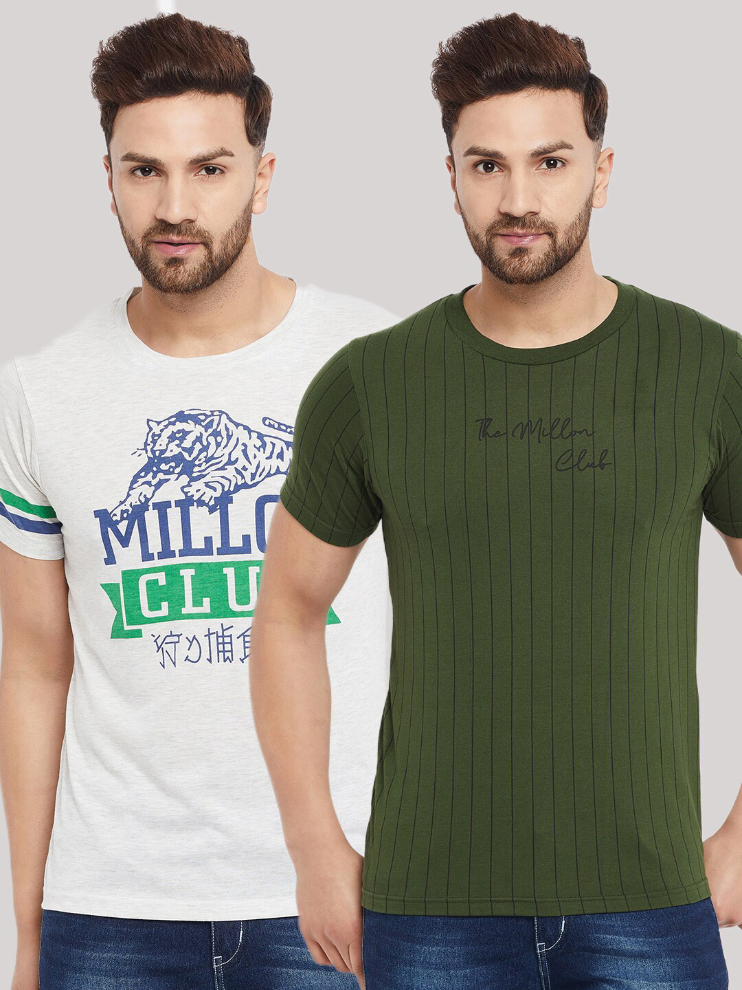 THE MILLION CLUB Men Pack Of 2 Green Typography Printed T-shirt