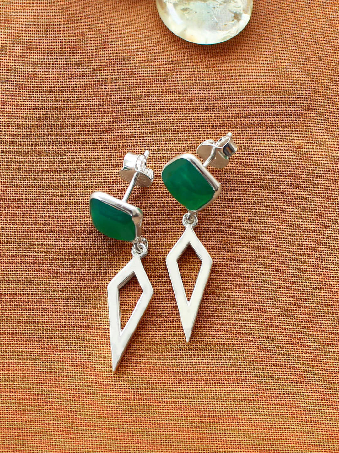 ERILINE JEWELRY 925 Sterling Silver & Green Onyx Contemporary Drop Earrings