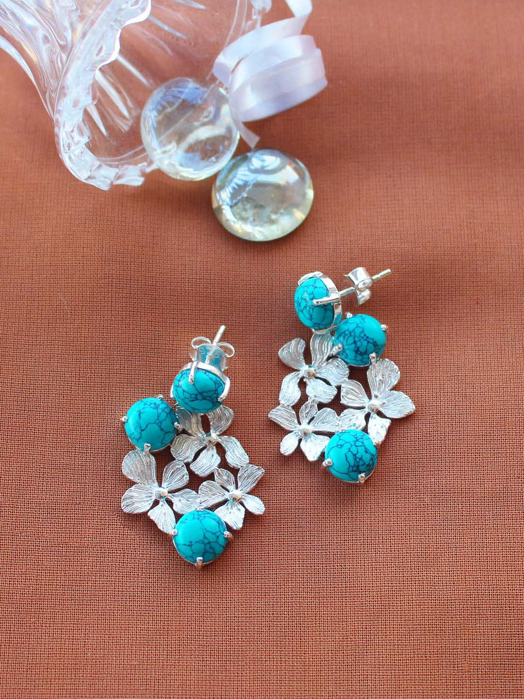 ERILINE JEWELRY 925 Sterling Silver& Turquoise Blue Contemporary Drop Earrings