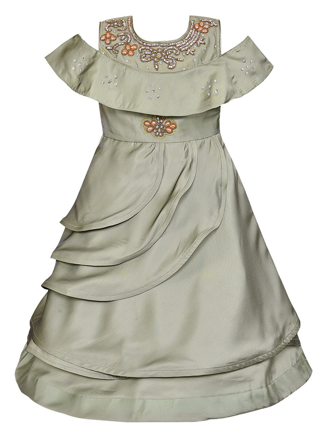 Wish Karo Pastel Green Embroidered Satin Gown Dress