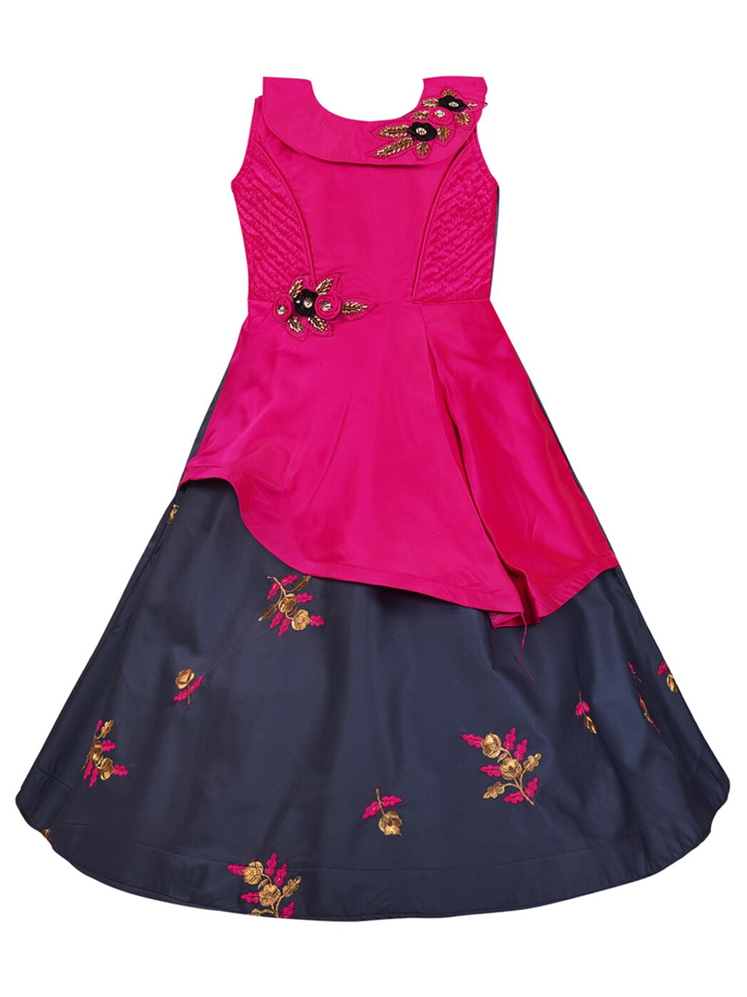 Wish Karo Girls Pink Floral Satin Maxi Dress