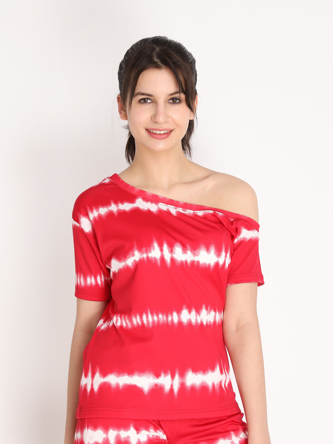 CHKOKKO Red & White Tie and Dye Top