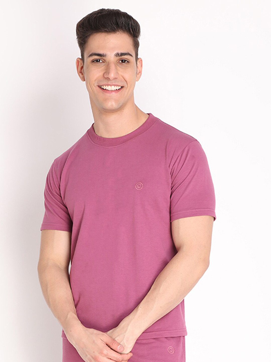 CHKOKKO Men Pink Cotton T-shirt