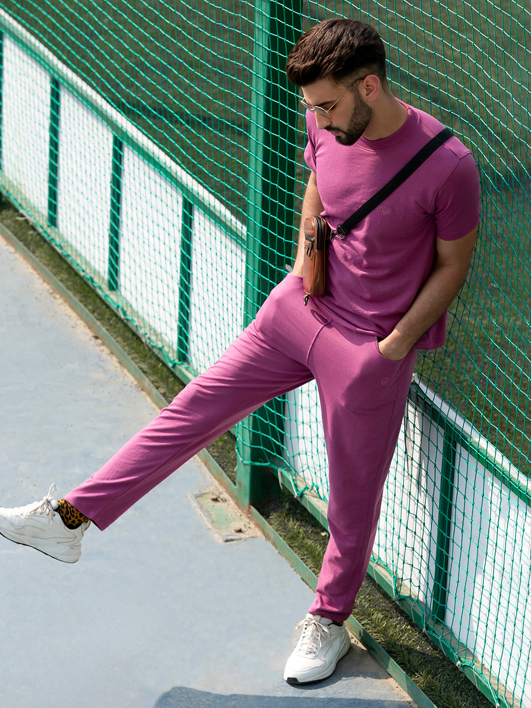 CHKOKKO Men Magenta Casual Co-Ord Set