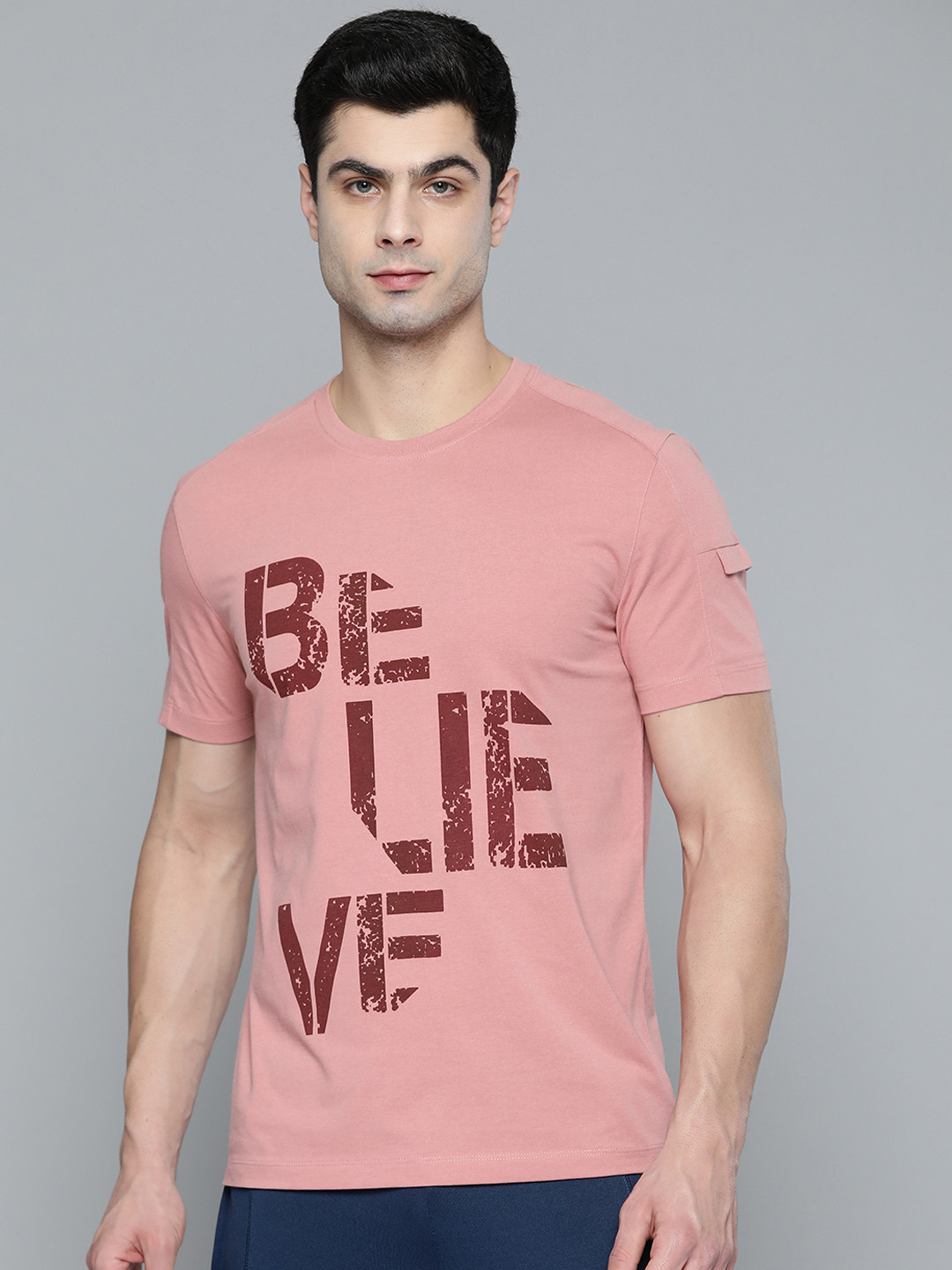 Alcis Men Dusty Pink & Maroon Typography Printed T-shirt