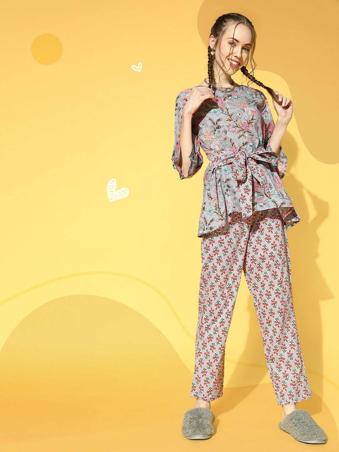 Bannos Swagger Women Blue Ethnic Motifs Indie Fusion Lounge Set