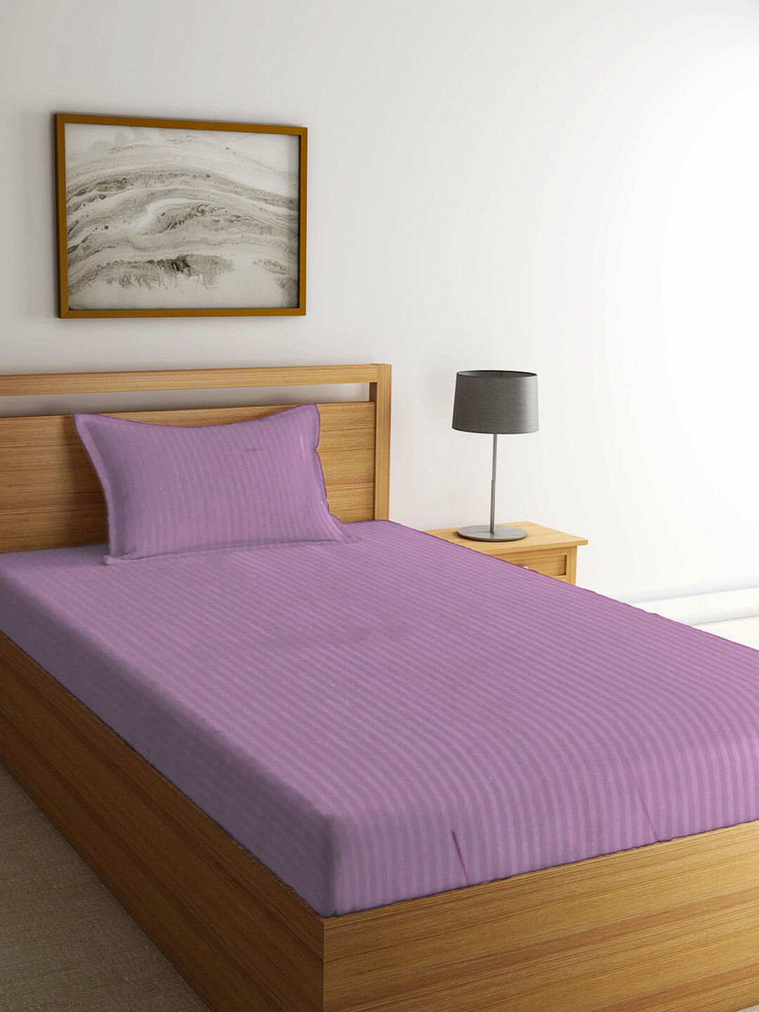 KLOTTHE Violet 300 TC Single Bedsheet with 1 Pillow Cover