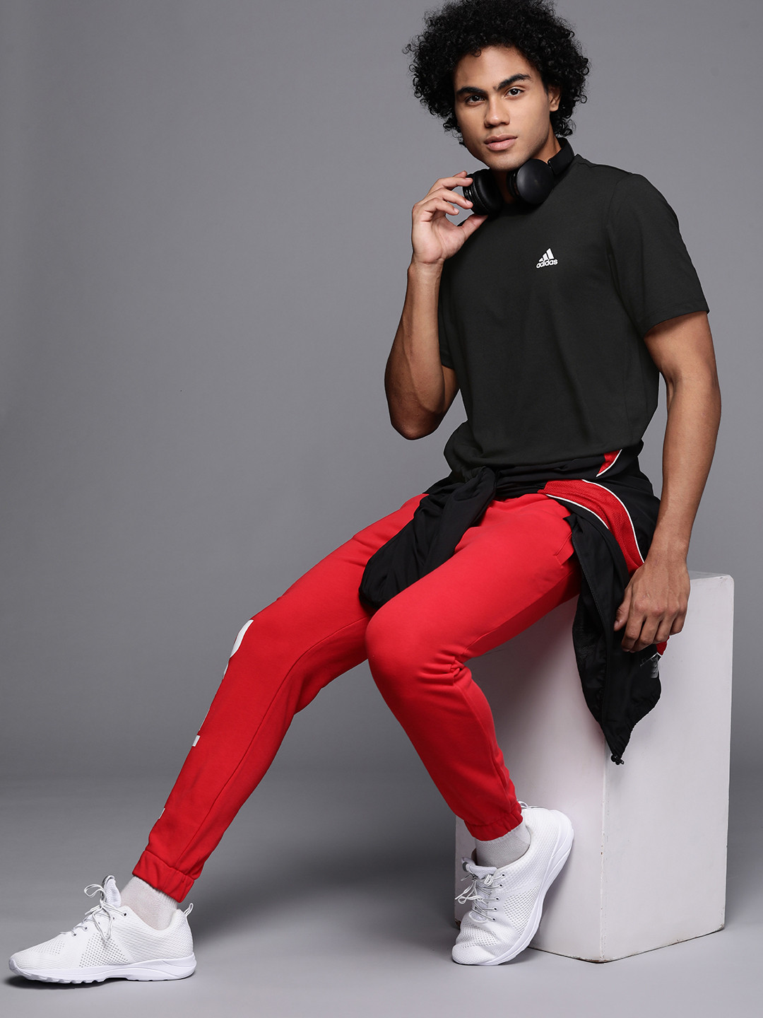 ADIDAS Men Black Brand Logo Printed T-shirt