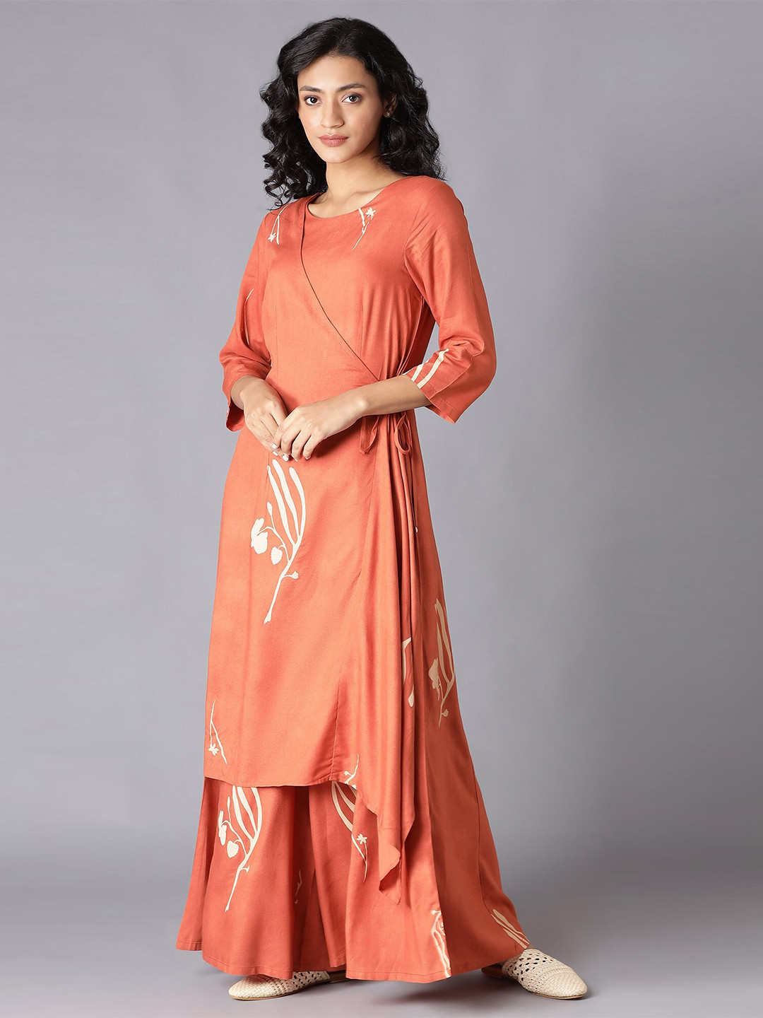 W Women Rust Orange Printed Layered Basic Jumpsuit