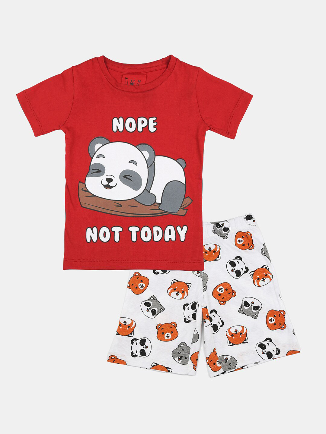 Wyld Sprog Boys Red & White Printed T-shirt with Shorts