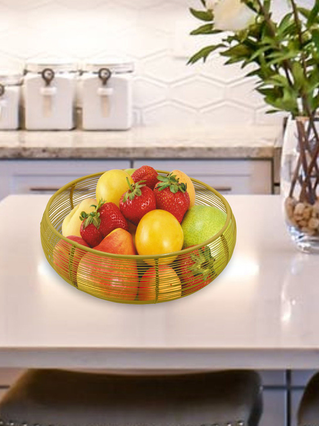 MARKET99 Yellow Solid Metal Wire Fruit Basket