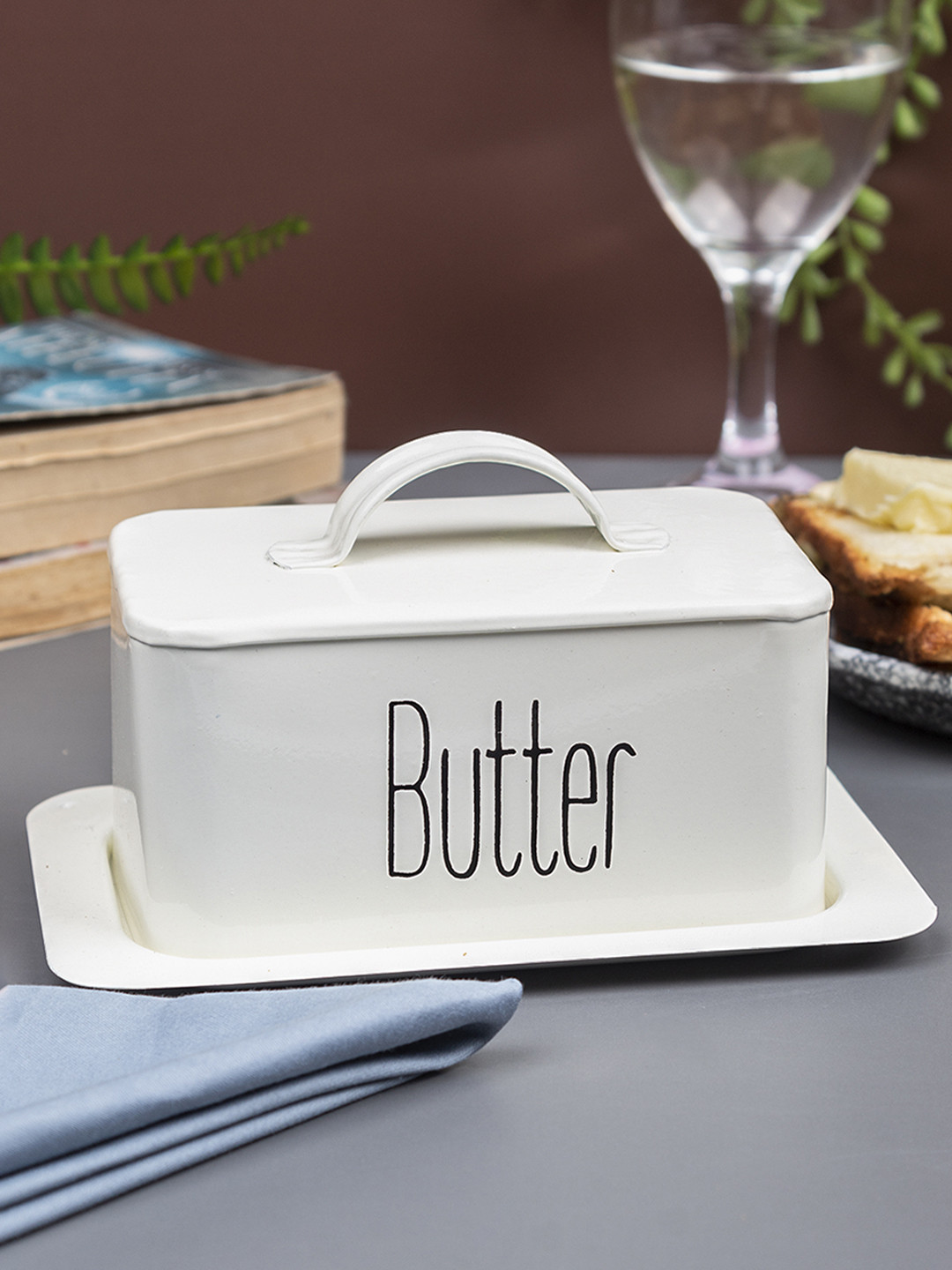 MARKET99 Off-White & Black Printed Butter Dish