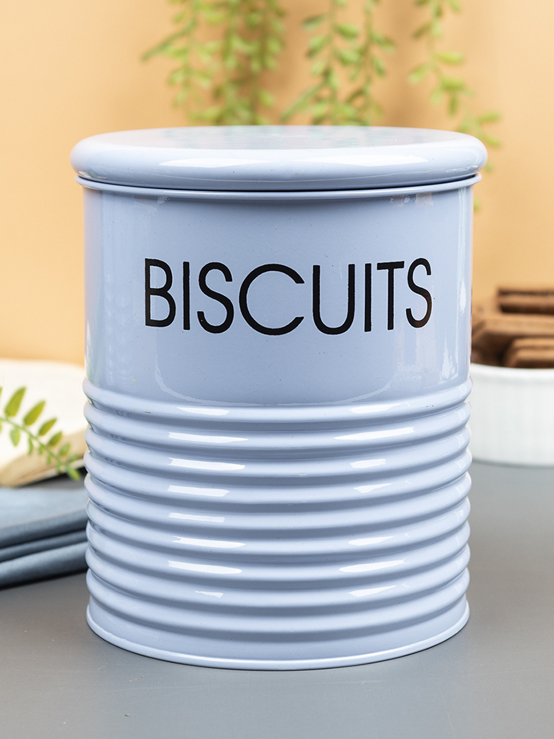 Market99 Blue Typography Metal Clip-On Canister-1.7L