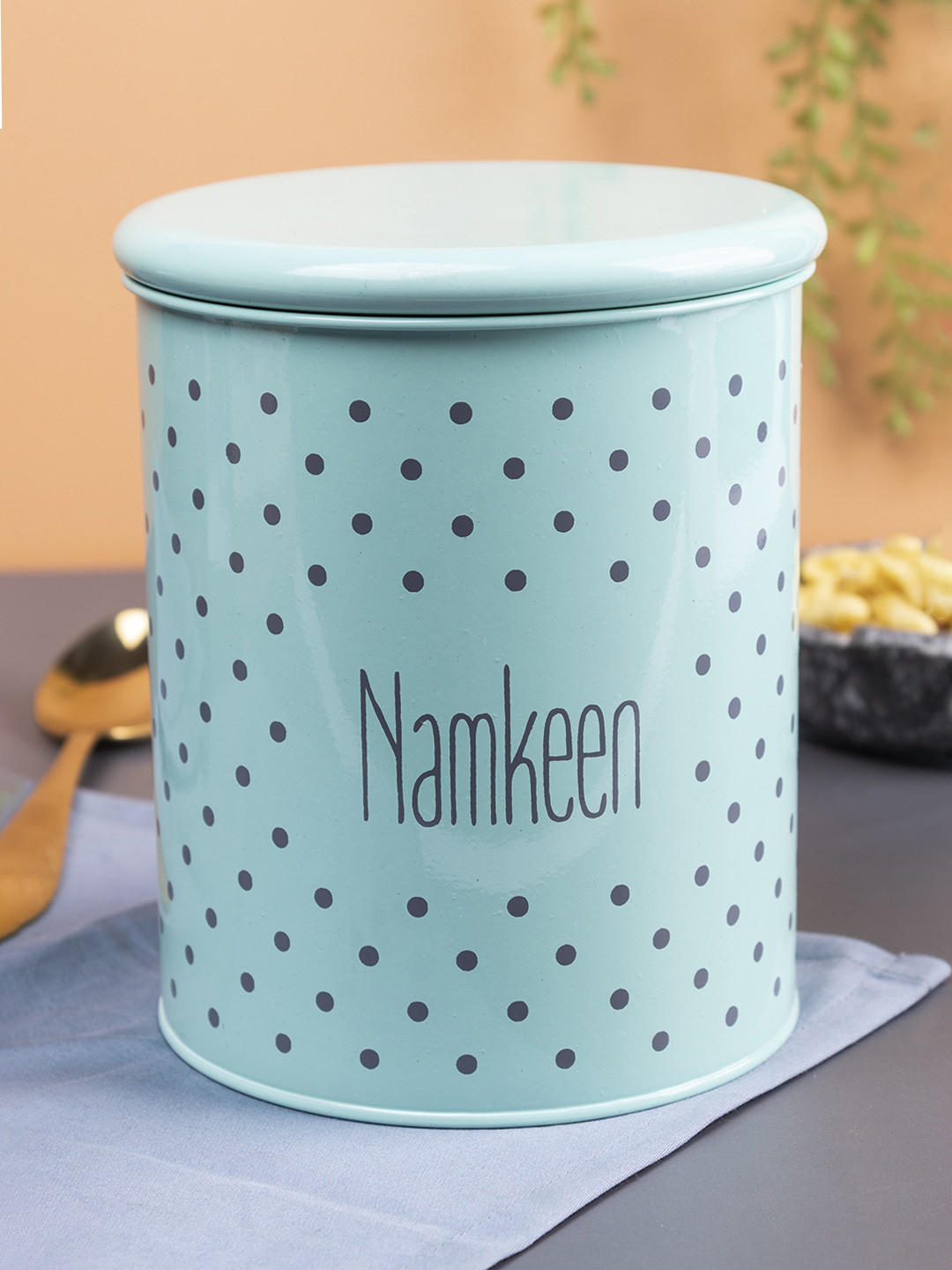 Market99 Green Polka Dots Metal Flip Top Canister-1.7L