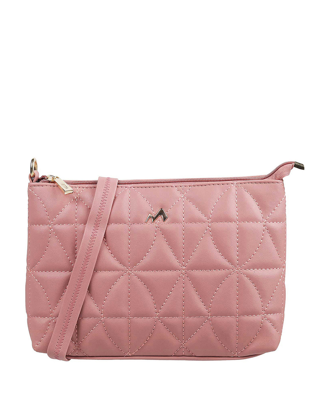 Metro Peach-Coloured Structured Sling Bag with Quilted