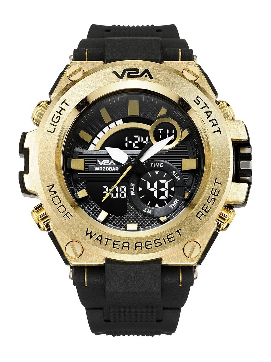 V2A Men Golden Dial Textured Straps Analogue and Digital Multi Function Watch V2A-CS-1706A