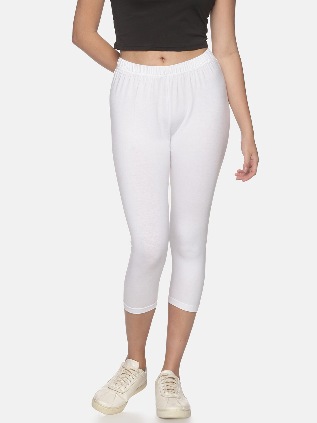 NOT YET by us Women White Solid Stretchable Cotton Capri