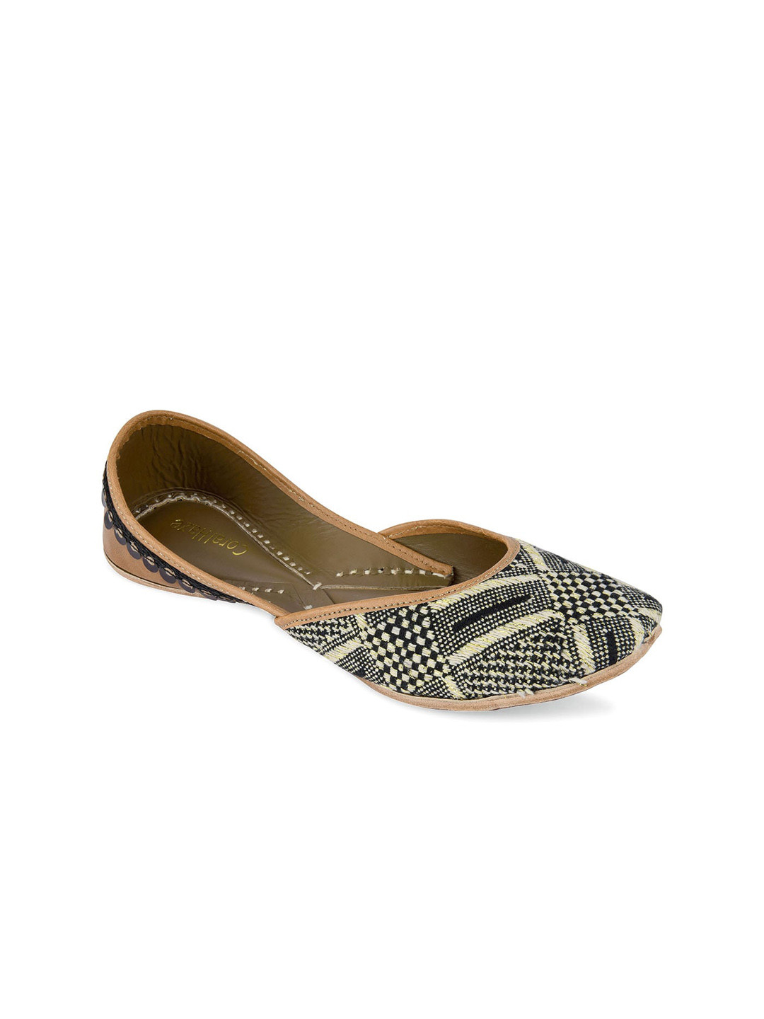 Coral Haze Women Black Embellished Mojaris Flats