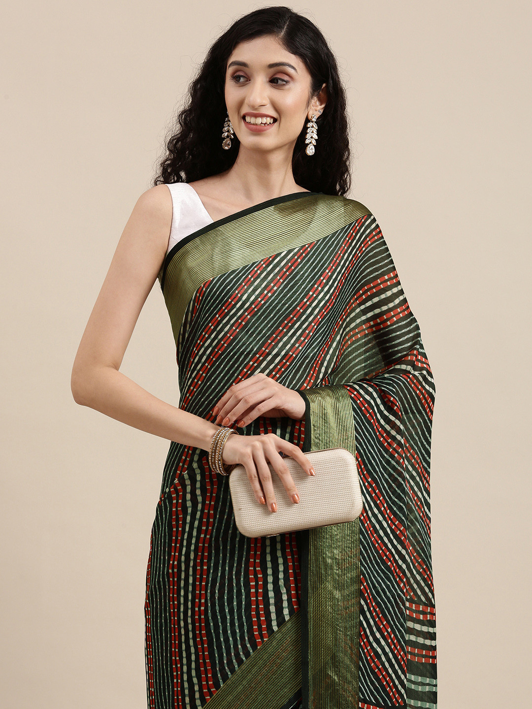 Mitera Black & Red Leheriya Print Celebrity Pure Chiffon Saree