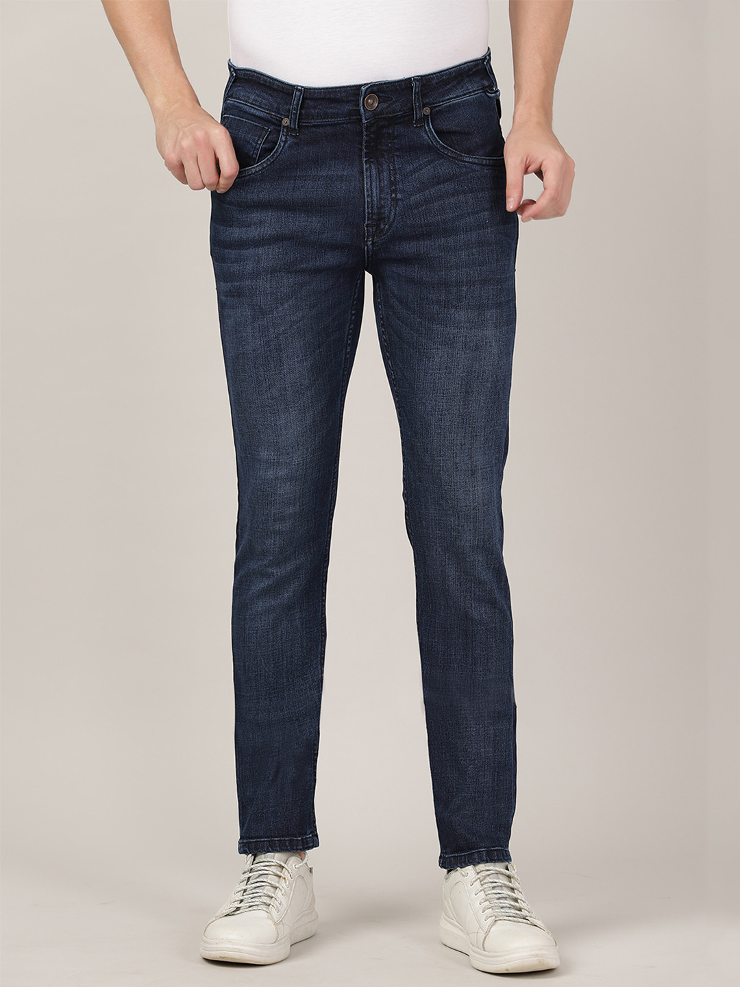 MERCHANT MARINE Men Navy Blue Slim Fit Mid-Rise Jeans