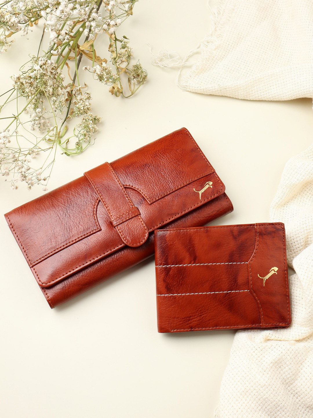 WILD EDGE Unisex 2 Pieces Brown Textured Accessory Gift Set