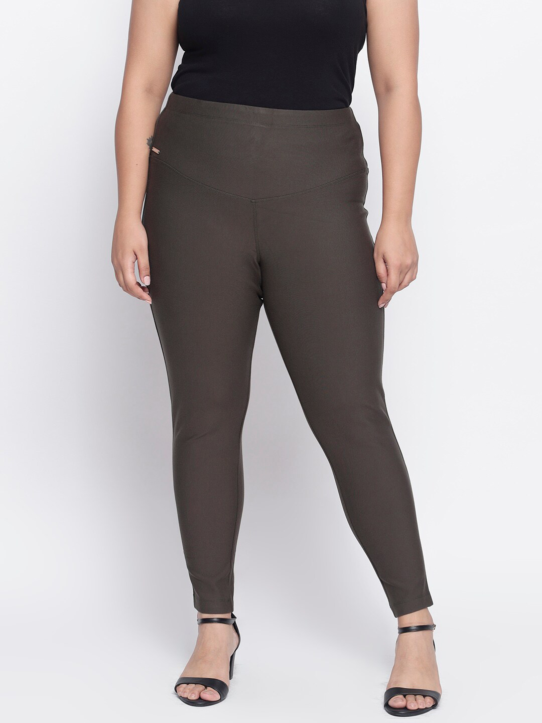 Amydus Women Olive Green Essential Tummy Shaper Plus Size Jeggings