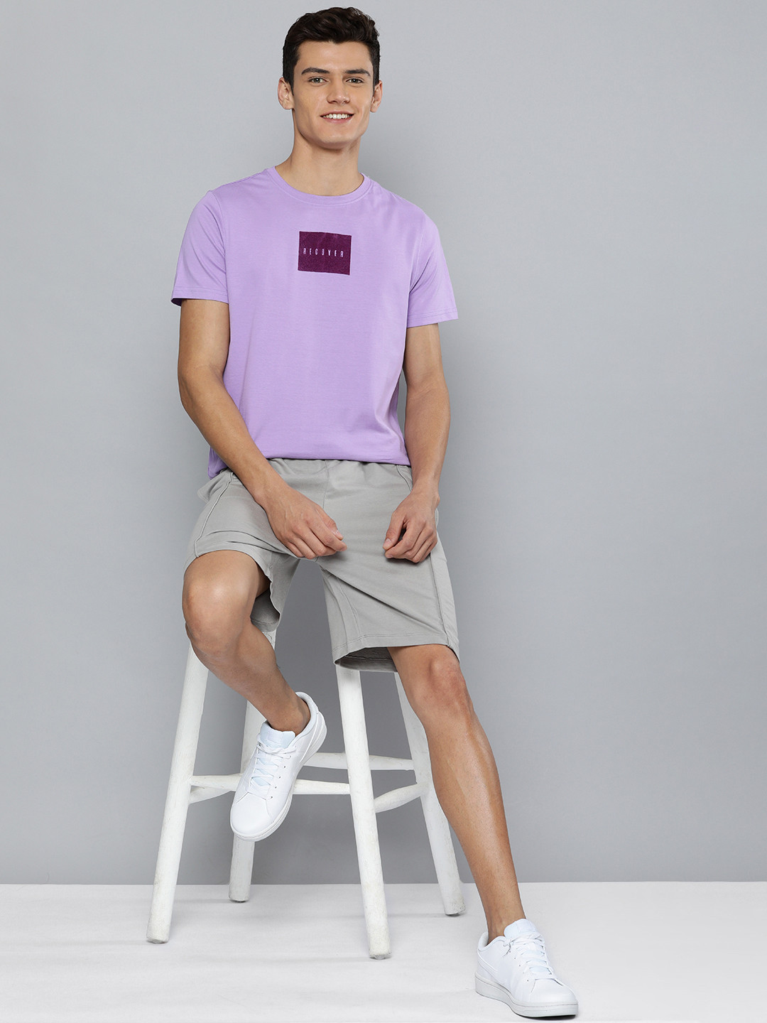 M&H Easy Men Purple & Burgundy Printed Pure Cotton T-shirt