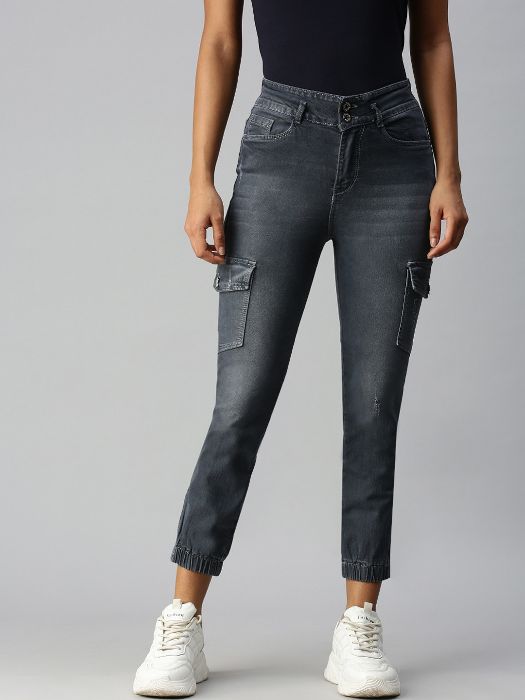 SHOWOFF Women Grey Jogger High-Rise Light Fade Stretchable Jeans