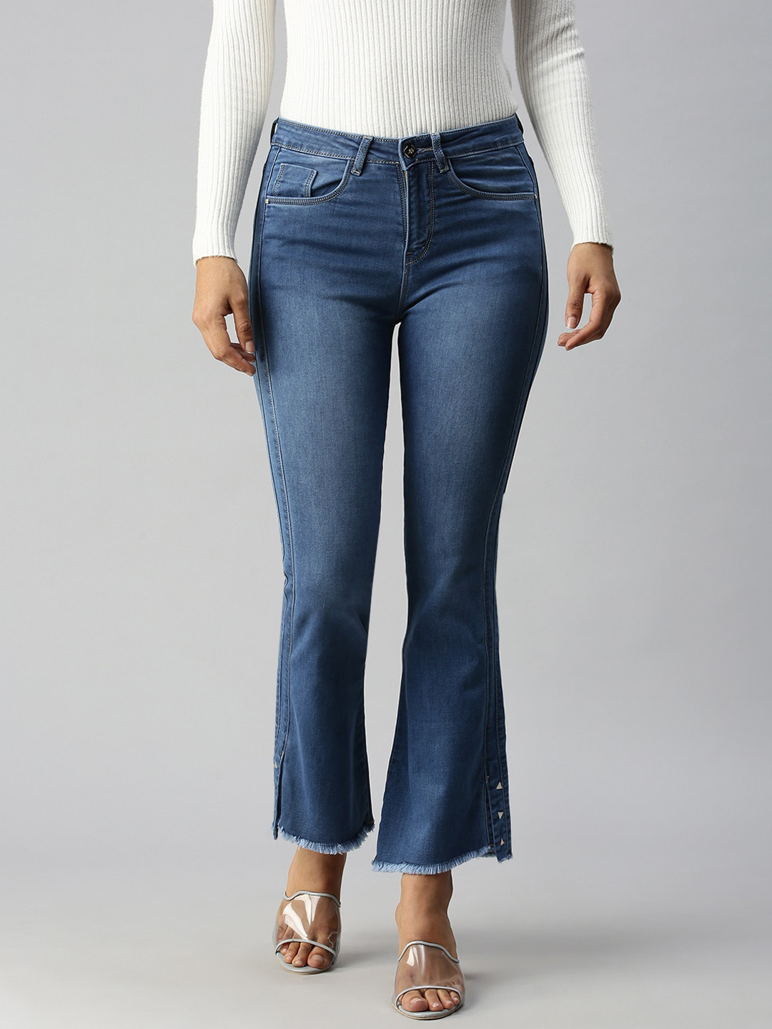 SHOWOFF Women Blue Bootcut High-Rise Light Fade Stretchable Jeans