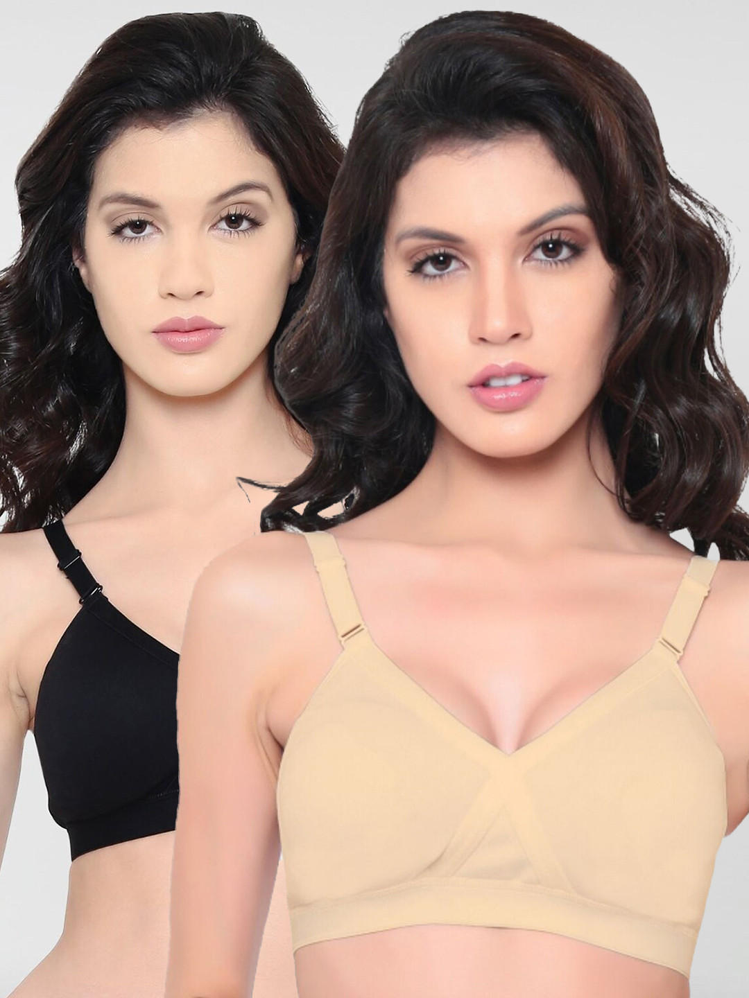 laavian Black & Nude-Coloured Elastic Shaper T-Shirt Bra
