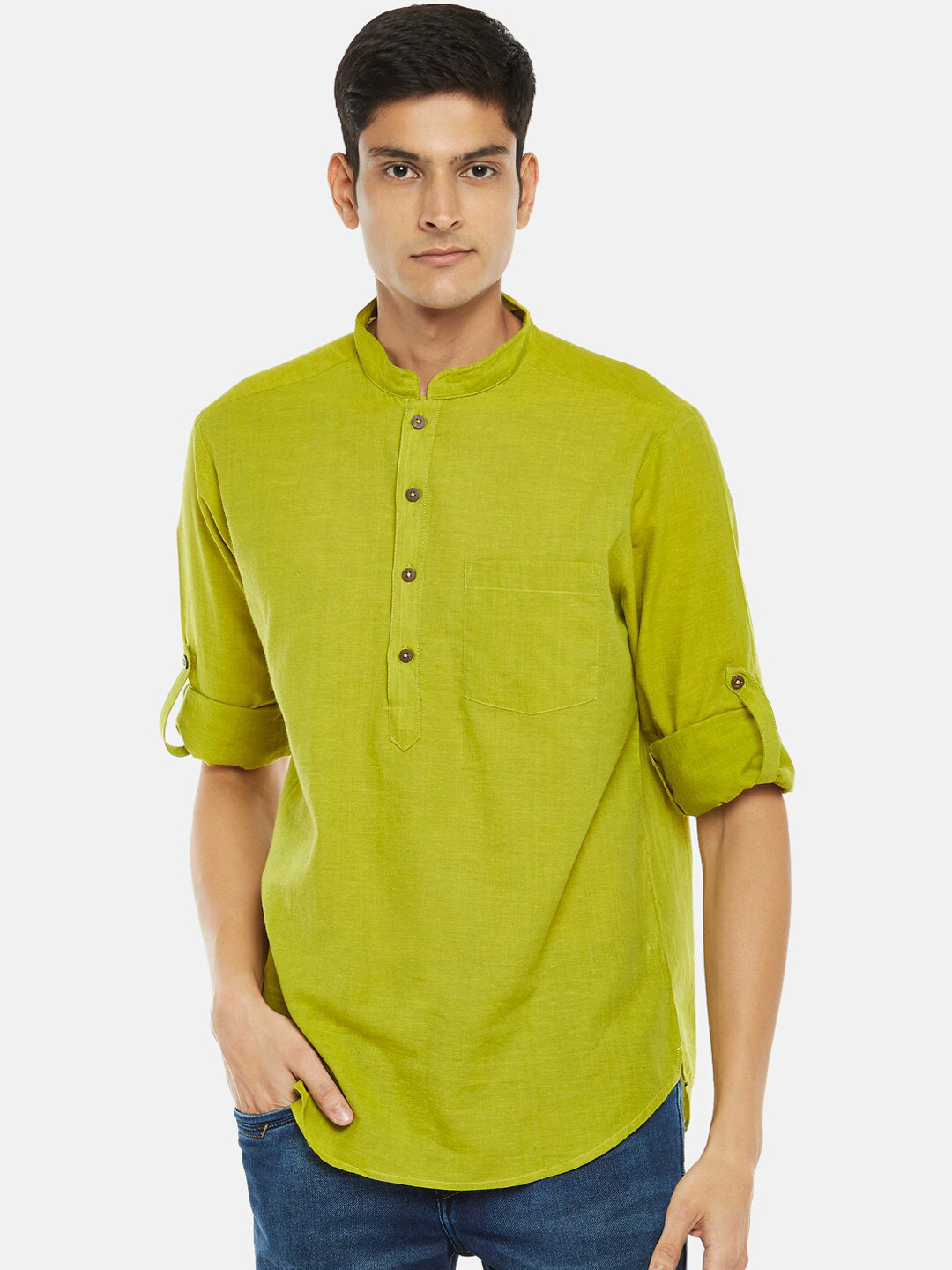 indus route by Pantaloons Men Lime Green Pathani Kurta