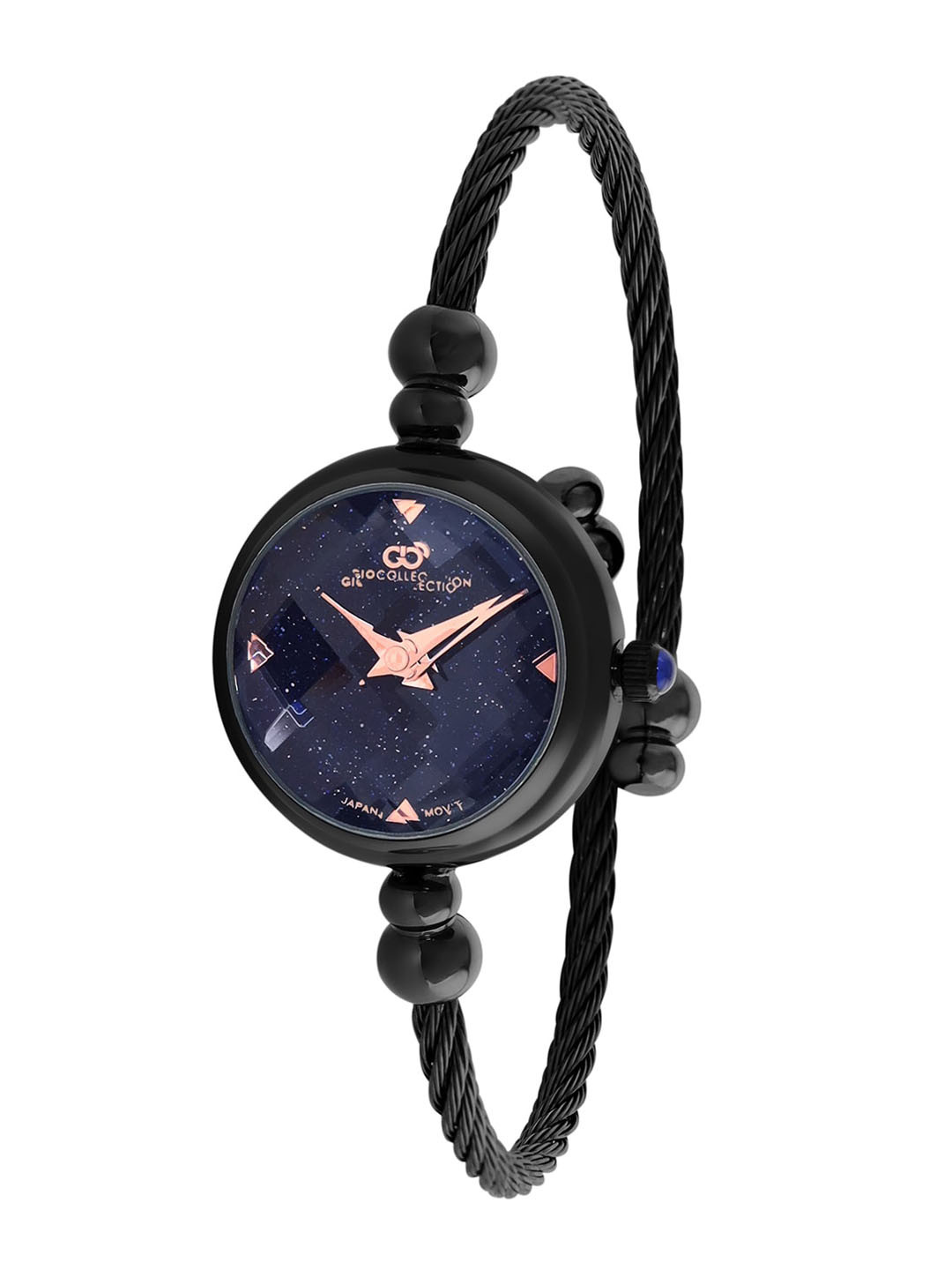 GIO COLLECTION Women Blue Embellished Dial & Black Cuff Straps Analogue Watch G3038-11
