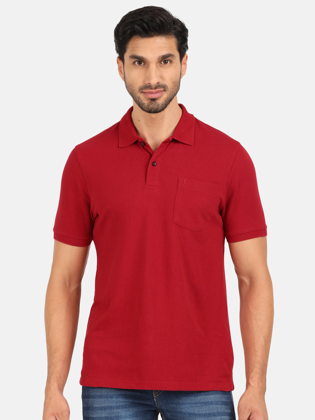 MERCHANT MARINE Men Red Polo Collar Pure Cotton T-shirt