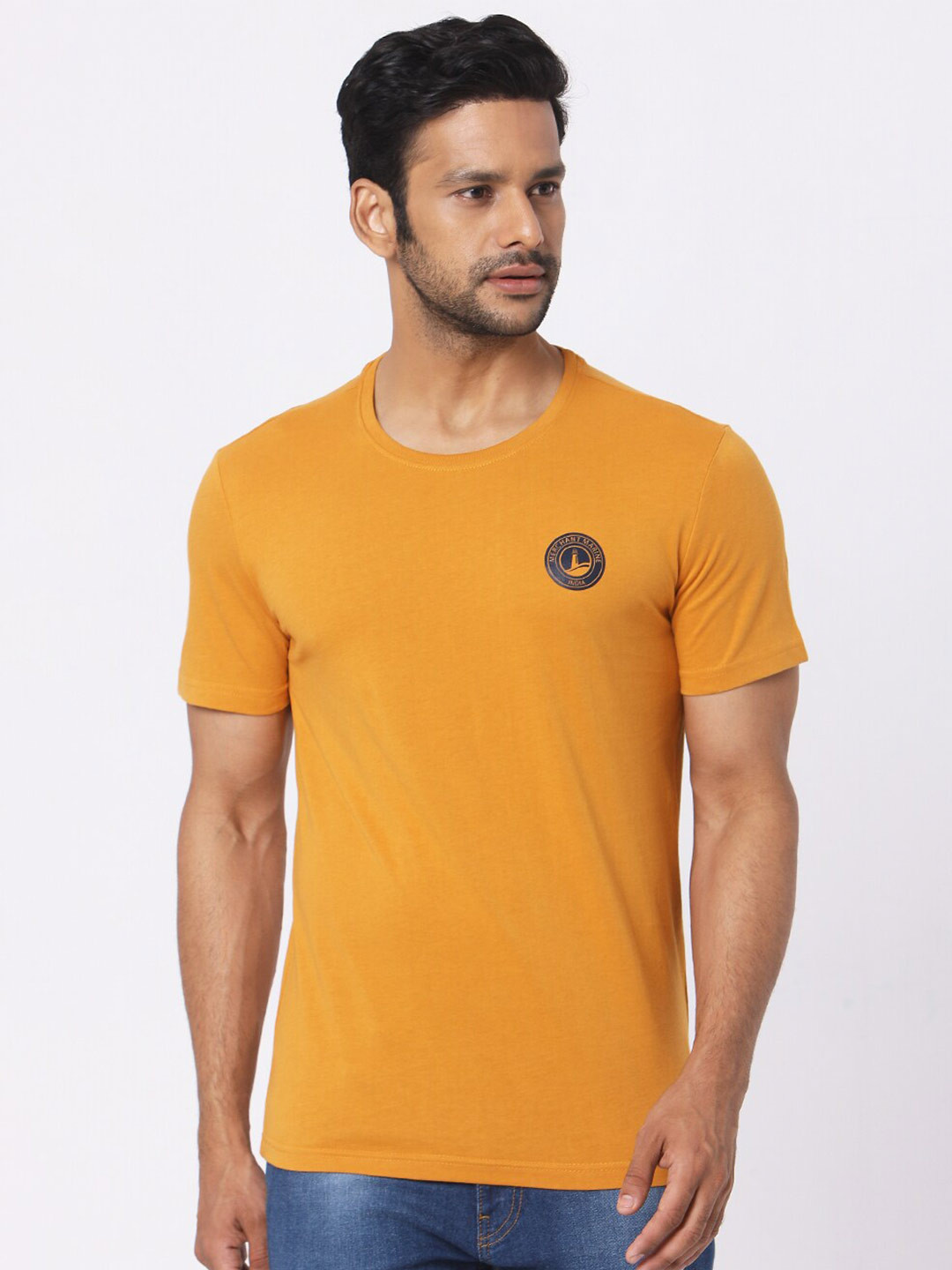 MERCHANT MARINE Men Yellow Pure Cotton Applique Outdoor T-shirt