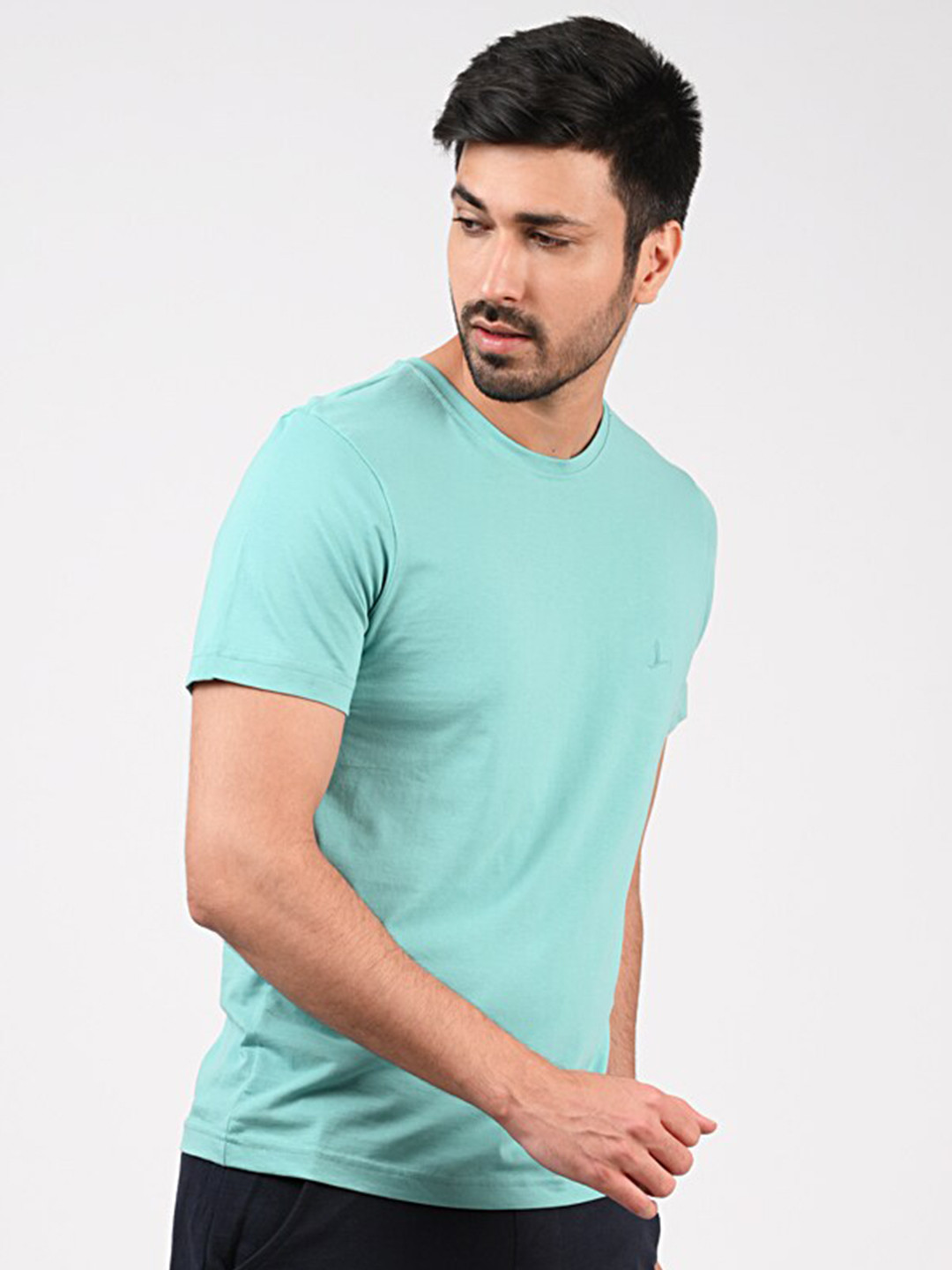 MERCHANT MARINE Men Turquoise Blue Pure Cotton T-shirt