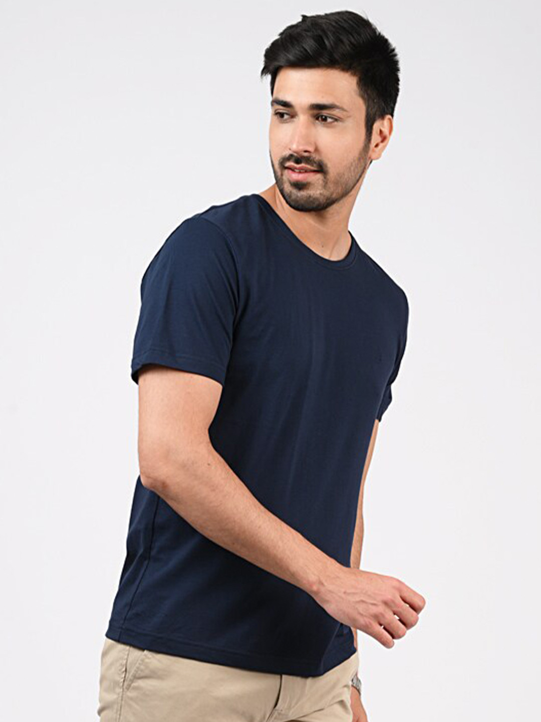 MERCHANT MARINE Men Navy Blue Solid Pure Cotton Outdoor T-shirt