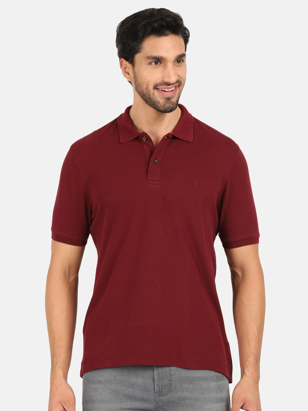 MERCHANT MARINE Men Red Polo Collar Pure Cotton T-shirt