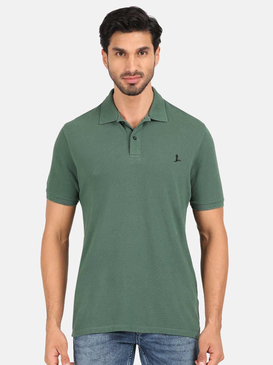MERCHANT MARINE Men Green Polo Collar Pure Cotton T-shirt