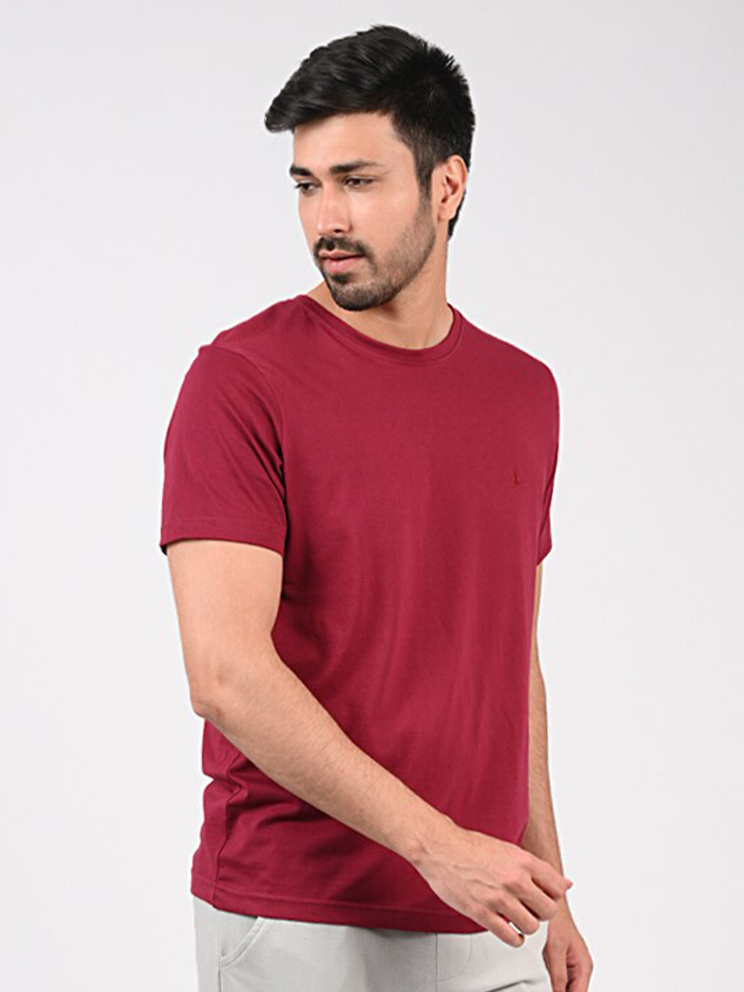 MERCHANT MARINE Men Maroon Pure Cotton T-shirt