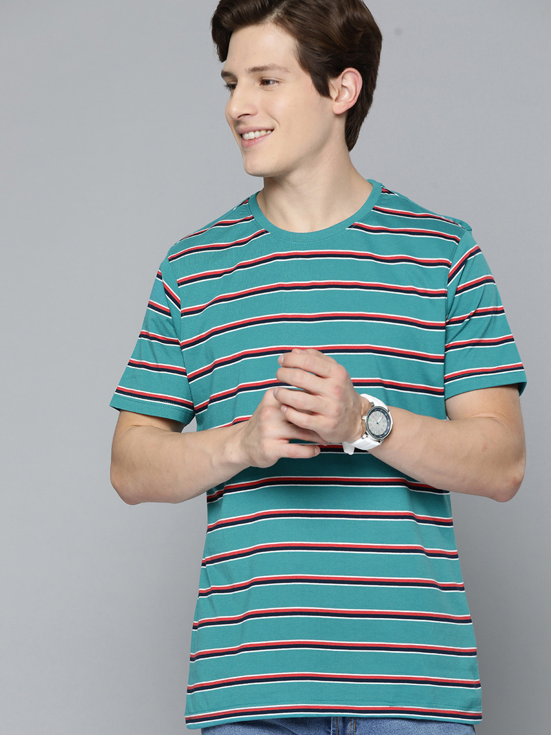 Buy Mast Harbour Men Green Red Striped T Shirt Tshirts for