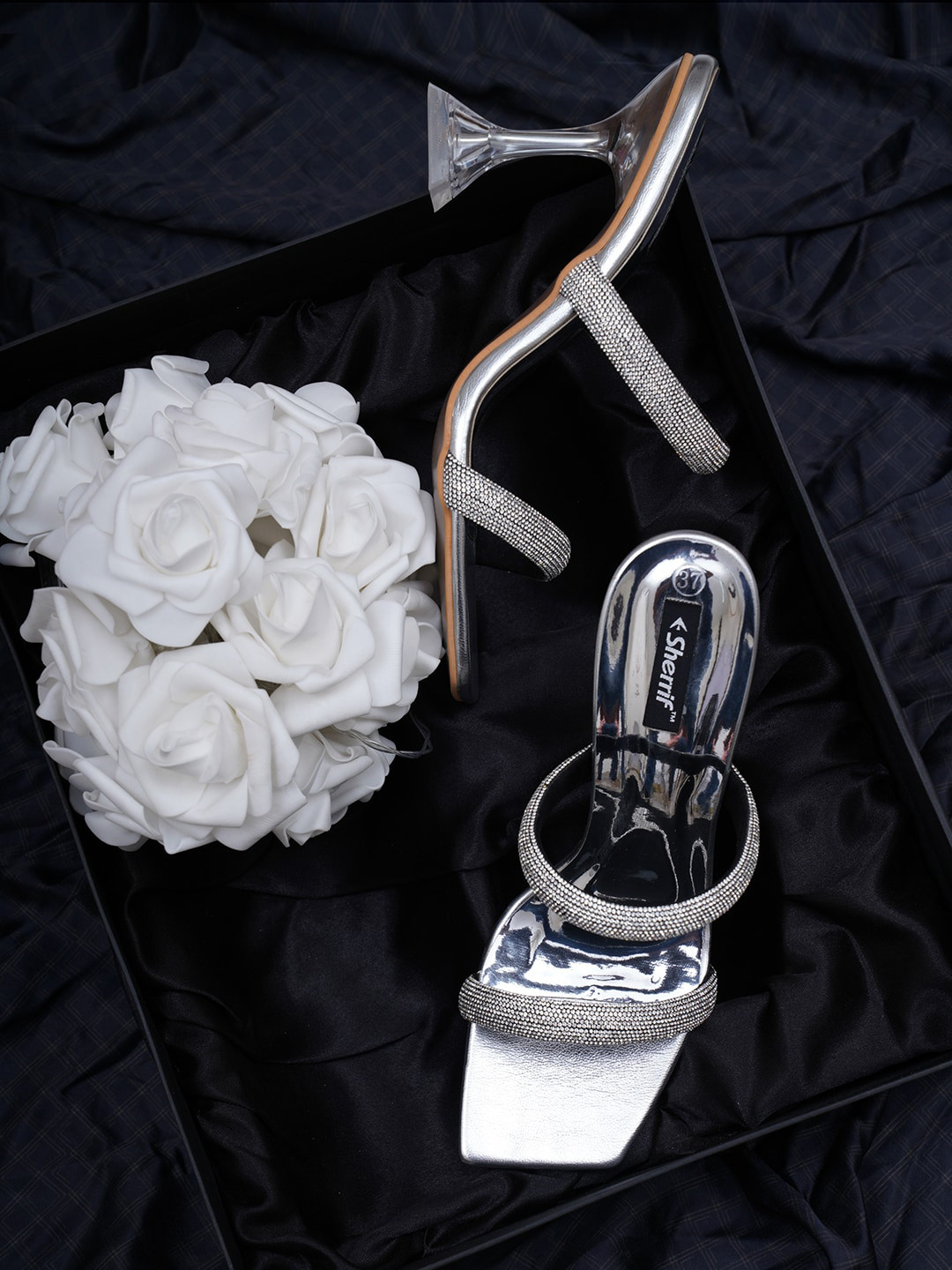 Sherrif Shoes Silver-Toned Party Kitten Heeled Sandals