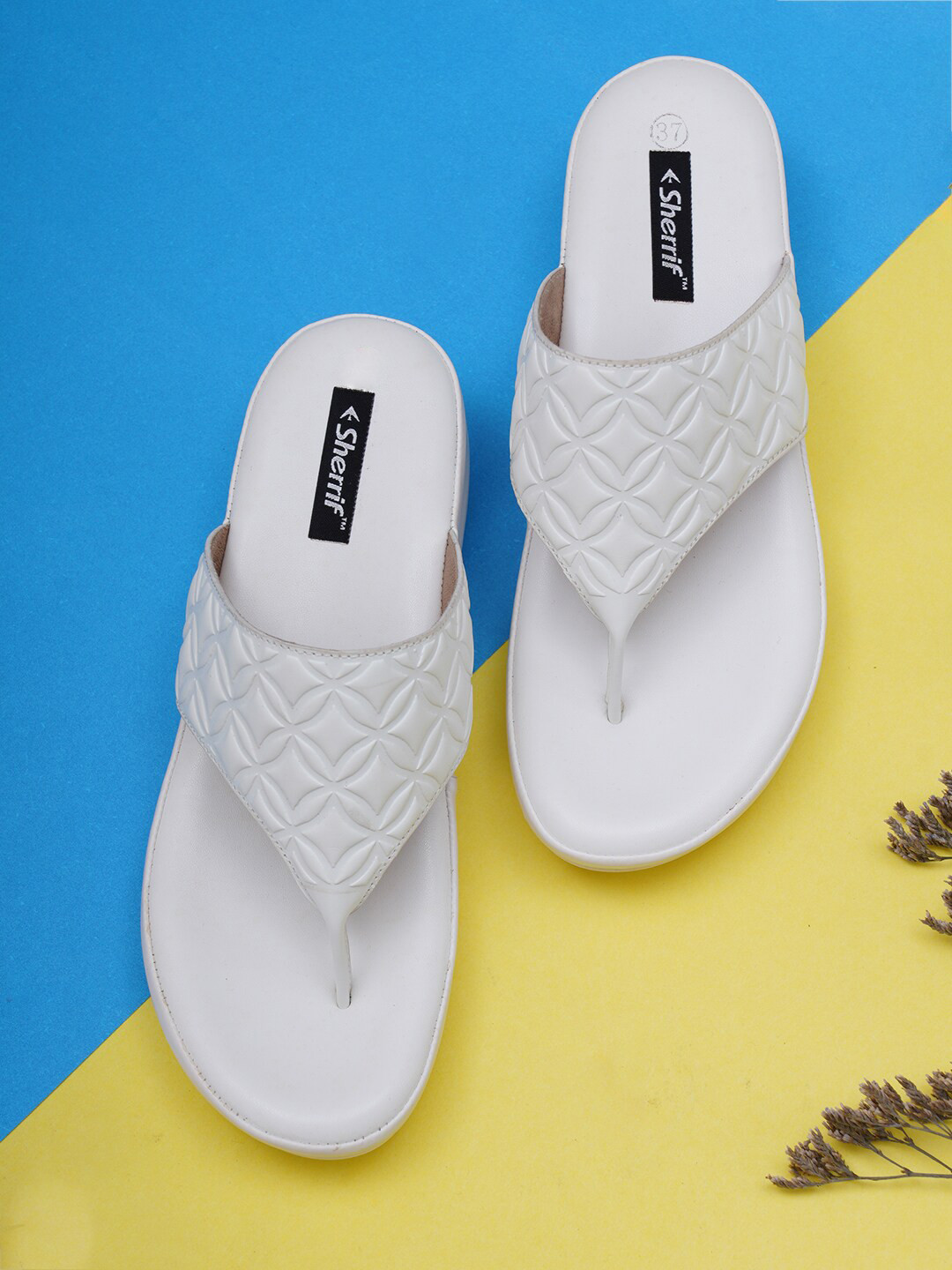 Sherrif Shoes White Textured Wedge Sandals