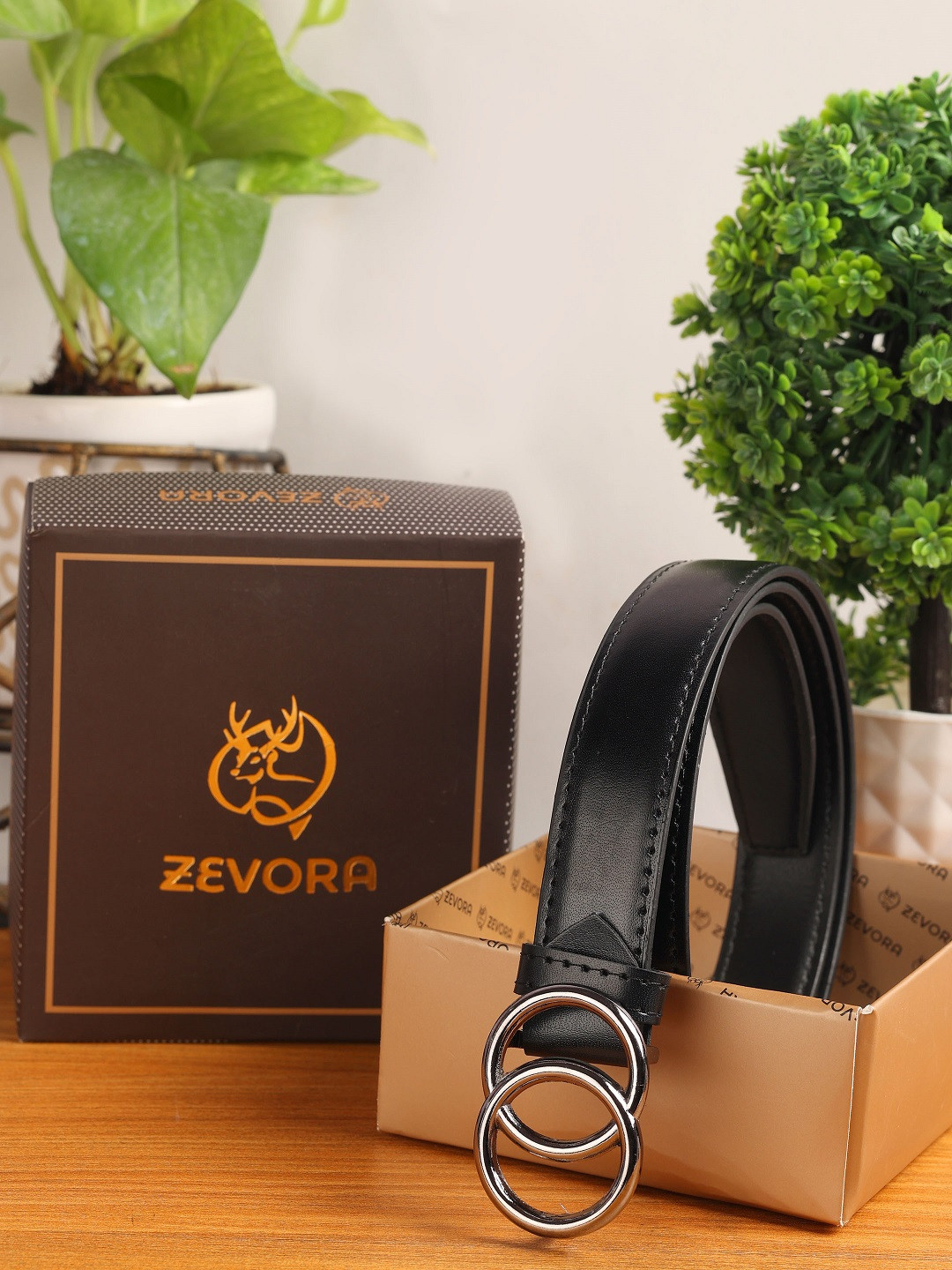 ZEVORA Women Black Textured PU Slim Belt