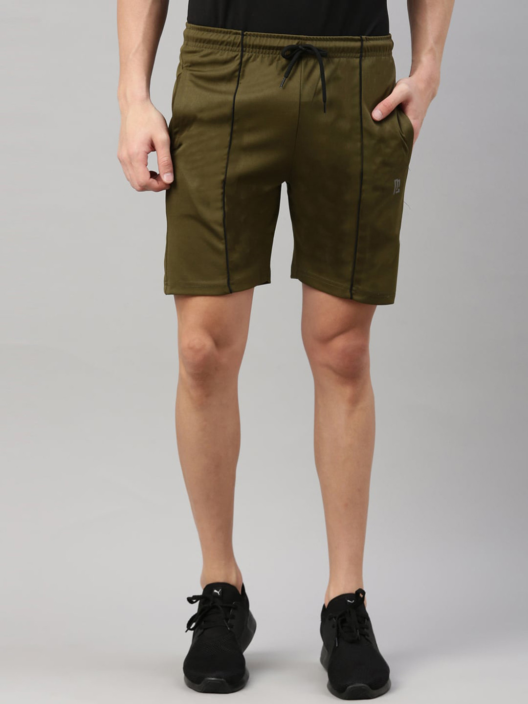 Maniac Men Olive Green Slim Fit Running Sports Shorts