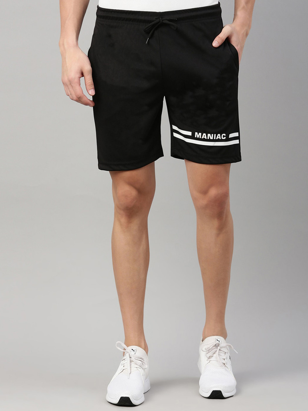 Maniac Men Black Slim Fit Running Sports Shorts