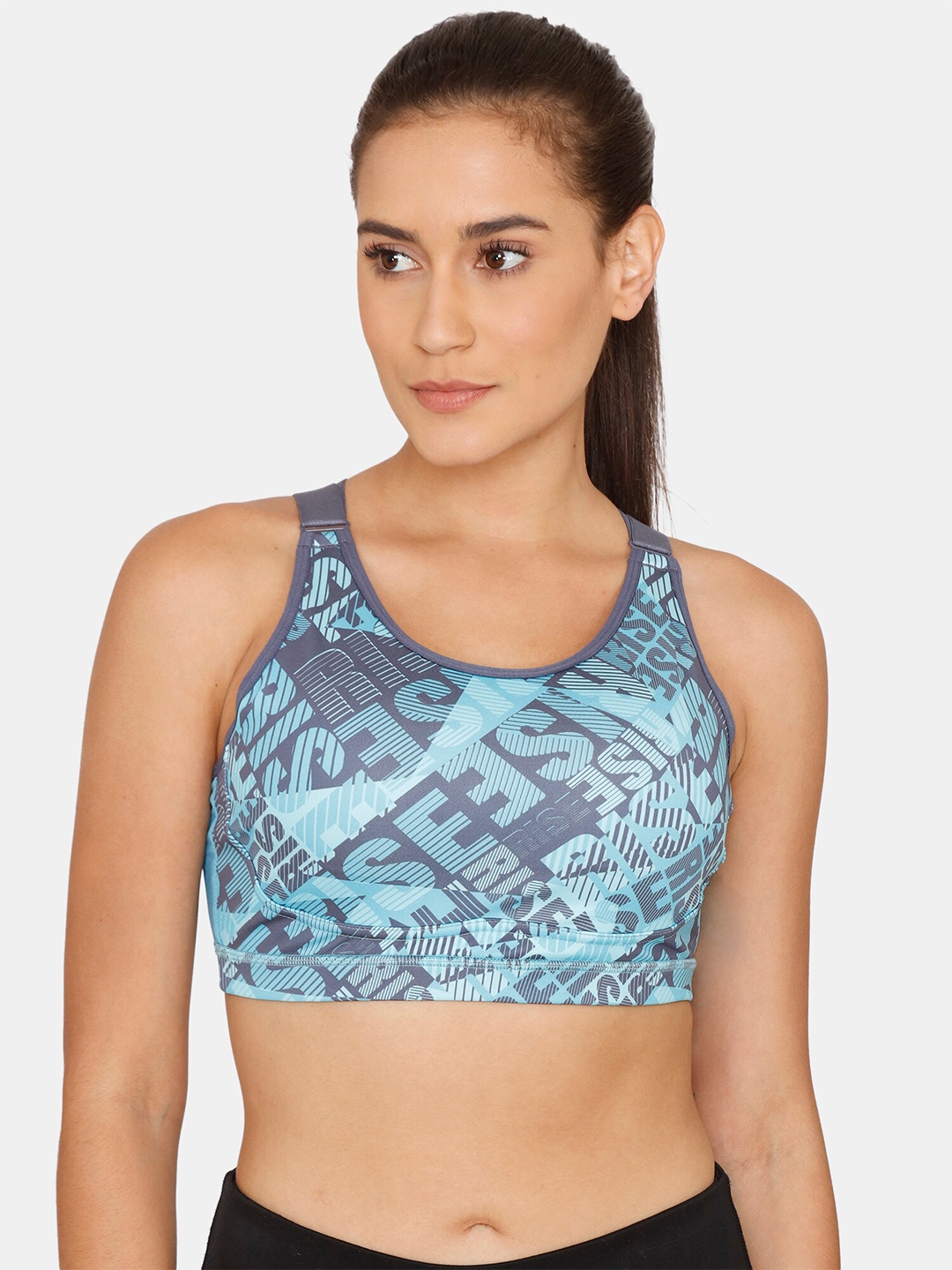 Zelocity by Zivame Blue Solid Non-Wired Heavily Padded Workout Bra
