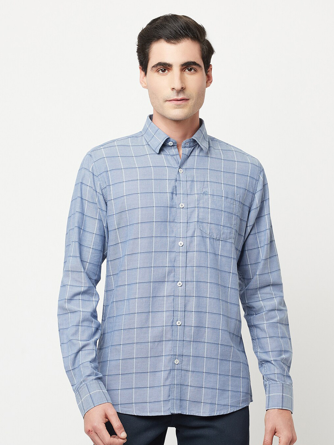 METTLE Men Blue Regular Fit Tartan Checked Cotton Casual Shirt
