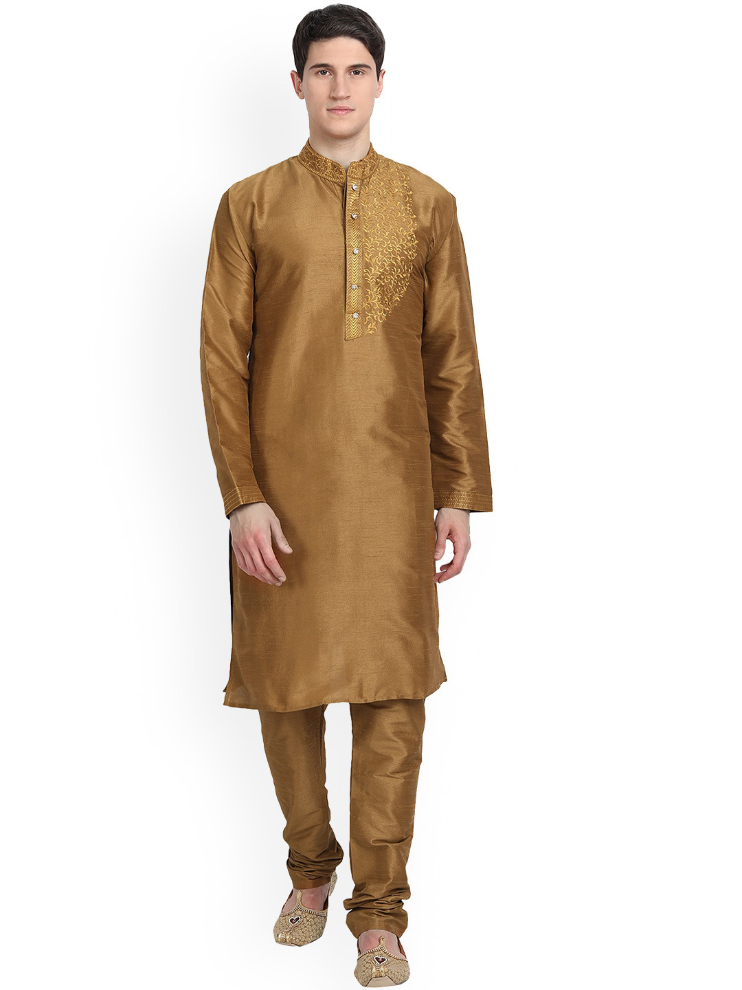 Enciger Men Brown Dupion Silk Kurta with Churidar